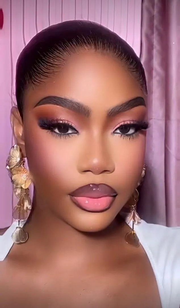 Glamour makeup finish with statement gold floral earrings