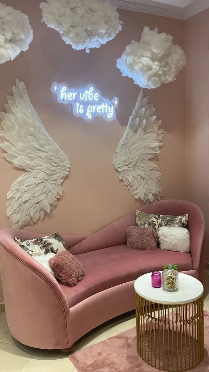 Private CRYSTAL lounge with sculpted wing installation and velvet seating